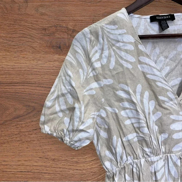 Sz XS - ELLEN TRACY Tiered Linen Blend Dress In Linen Leaf - Picture 4 of 7